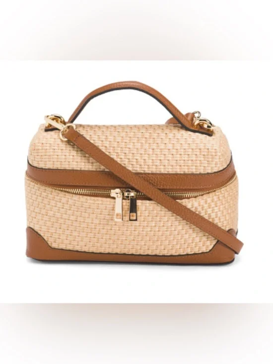 Cheval Firenze Woven Raffia & Leather Top Handle Crossbody Bag - Natural/Brown - Picture 2 of 4